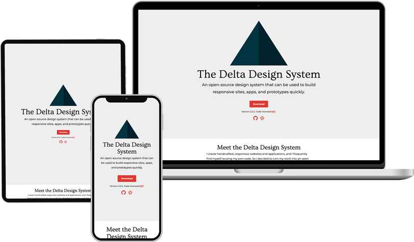 The Delta Design System on a laptop, tablet, and phone